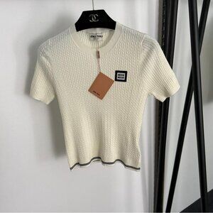 Miu Miu Ivory Short Sleeve Knit Top